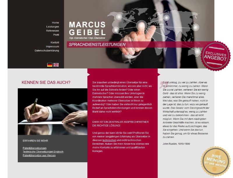 Patentübersetzer in Viersen: Sprachdienstleistungen Marcus Geibel
